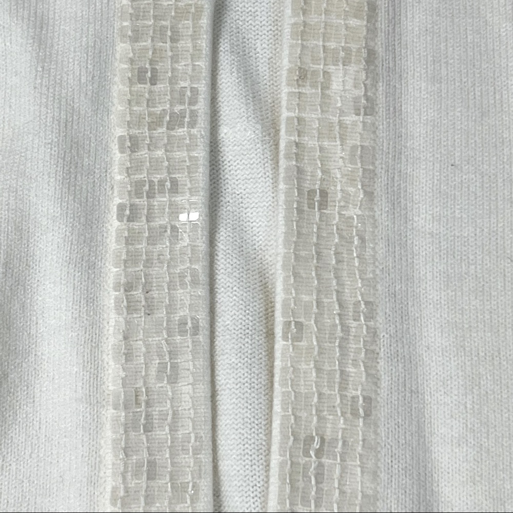 DESIGNERS ORIGINALS Sweater Cardigan Open Split Cream Shimmer Trim Size M - Picture 8 of 12
